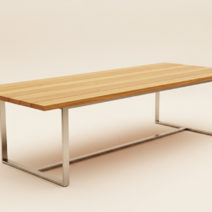 Solid teak outdoor dining table with stainless steel understructure